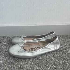Sam Edelman Ballet Flats Women 8 Silver Round Toe Felicia Logo Classic Career